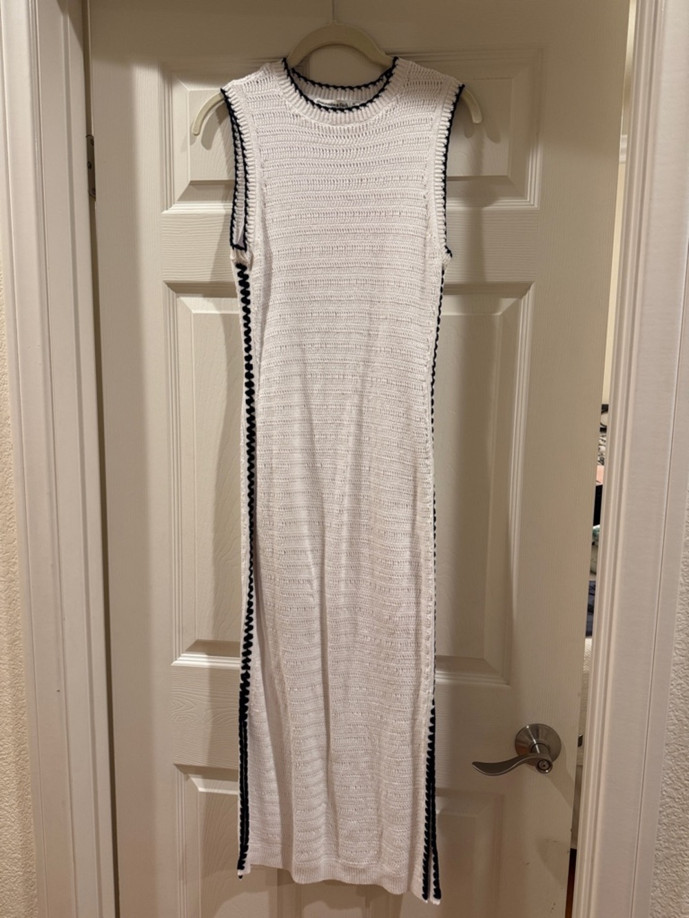 Abercrombie & Fitch White crochet Maxi Dress with navy Trim
